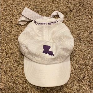 Lauren James white purple Louisiana bow hat